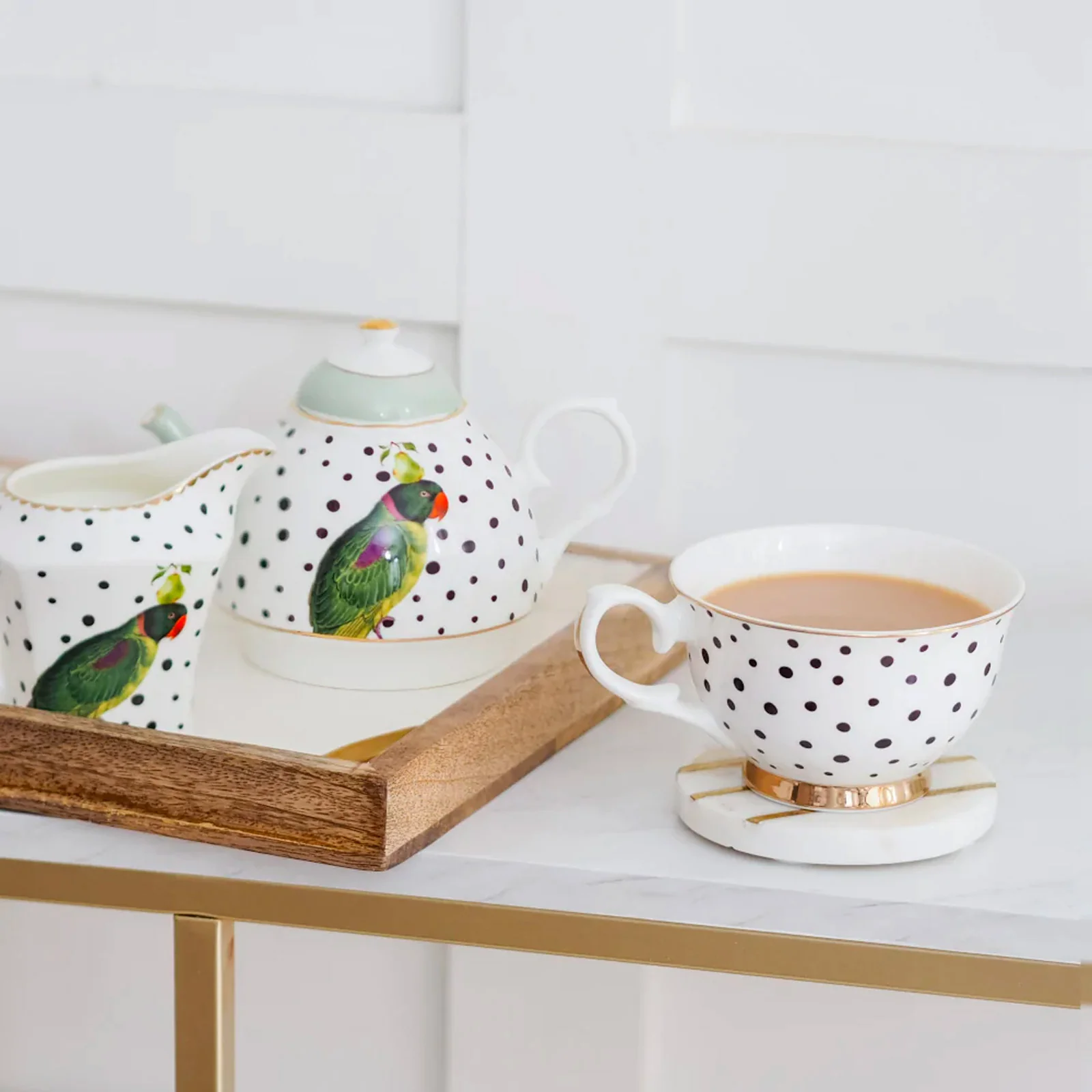 Yvonne Ellen Parrot Polka Dots Tea for One - Image 3